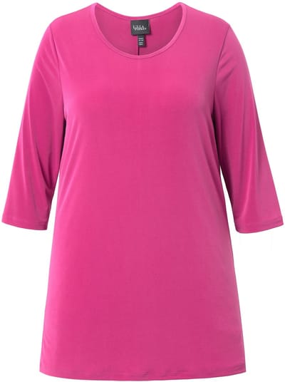 Ulla Popken - Dames - longline shirt stippen ronde hals 3/4-mouwen - Roze - Maat 50+