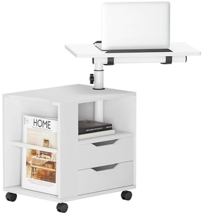 Verstelbare Bedside Tafel met Opbergruimte en Draaiplank – Hoofdkamer Meubel met Wielen