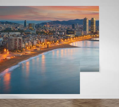De kustlijn van Barcelona bij zonsopgang - Fotobehang (in banen) - 450 x 260 cm