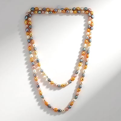 Cavill - Zilveren halsketting - 925 Sterling Zilver - Witte, Roze & Zilveren Zoetwaterparels Fancy Slijpsel - 127 cm lange Elegante Damesketting