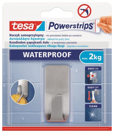 Tesa Powerstrips - Metalen Zelfklevende Haak - Waterdicht - 2kg - Roestvrij Staal