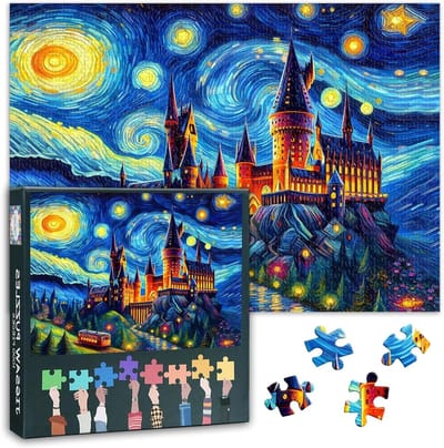 Kasteelpuzzel - Legpuzzel Volwassenen - Ontspannen Vrije Tijd - Gedetailleerd Nachtlandschap - 70 x 50 cm - Sterrennacht