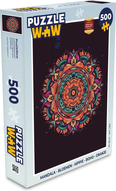 Puzzel Mandala - Bloemen - Hippie - Boho - Oranje - Legpuzzel - Puzzel 500 stukjes
