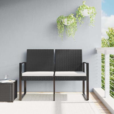vidaXL - Tuinbank - 2-zits - met - kussens - polypropeen - rattan - zwart