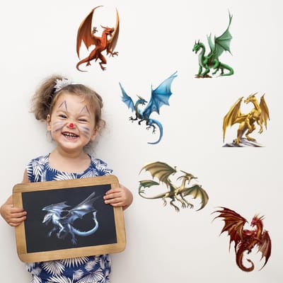 Allecto - Draak Muursticker - 3D Muurdecoratie - 15 Stuks - Realistische Dinosaurus - Kinderkamer Decoratie - Peel en Stick Muurstickers