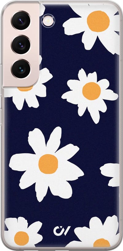 Hoesje geschikt voor Samsung Galaxy S22 hoesje - Sweet Daisies - - Blauw - - Casevibes