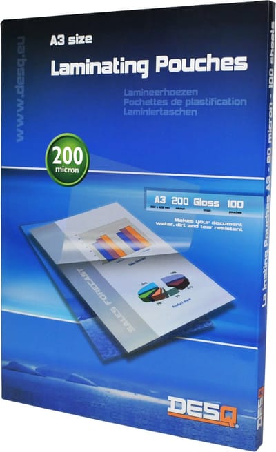 DESQ® Lamineerhoes | A3 | 250 micron | Glanzend | 100 stuks | 303 x 426 mm | Premium | 72030