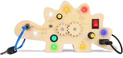 Dinosaur Houten Busy Board - Montessori Speelgoed met LED Lichten voor Kinderen
