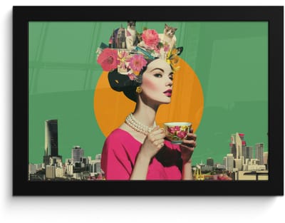 Poster in lijst - Fotolijst 30x20 cm - Posters - Retro - Vrouw - Stad - Zon - Posterlijst zwart - Decoratie - Wanddecoratie woonkamer - Muurdecoratie slaapkamer