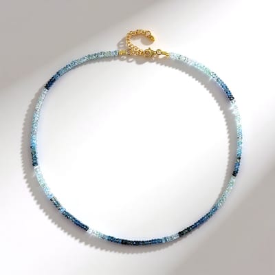 Cavill - Zilveren Halsketting - 925 Sterling Zilver Verguld - 43 Karaat Santa Maria Aquamarijn - Elegant Blauw Facetgeslepen Kralen - 45 50 cm