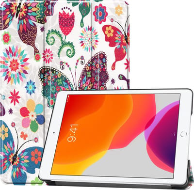 Hoesje - Geschikt voor Apple iPad 7 (2019) - 10.2 inch - 7e Generatie - Dun & Stevig - Hardcover Book Case - Trifold Bookcase Hoes - Hard Cover - Tablethoes - Vlinders
