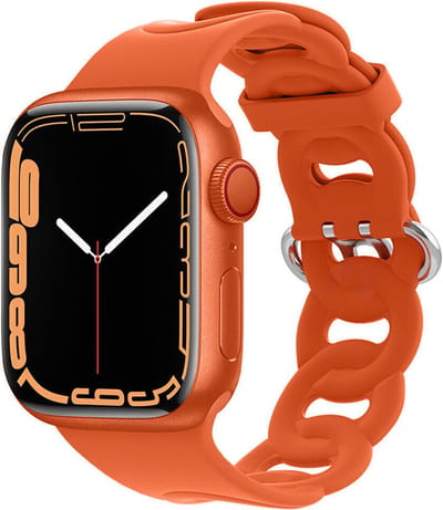 Strap-it Siliconen Chain band - Geschikt voor Apple Watch bandje - Series 1/2/3/4/5/6/7/8/9/10/11/SE/SE2/SE3 - Oranje - Siliconen bandje voor sport - iWatch bandje voor maat: 38 / 40 / 41 / 42mm