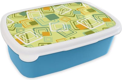 Broodtrommel Blauw - Lunchbox - Brooddoos - Jaren 70 - Patronen - Abstract - 18x12x6 cm - Kinderen - Jongen