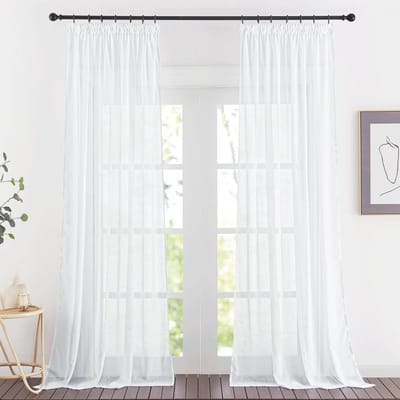 Transparante Linnen Gordijnen voor Woonkamer en Slaapkamer - 140x245 cm - Plooiband - Wit