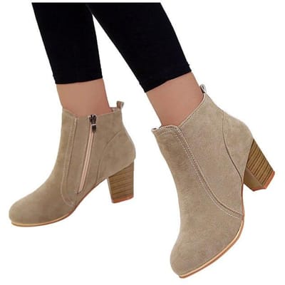 Dames Vintage Pumps Laarzen Hoge Kwaliteit Bedrukt Ronde Neus Hoge Hakken Ritssluiting Korte Nude Casual Enkellaarsjes Schoenen #40 40 black