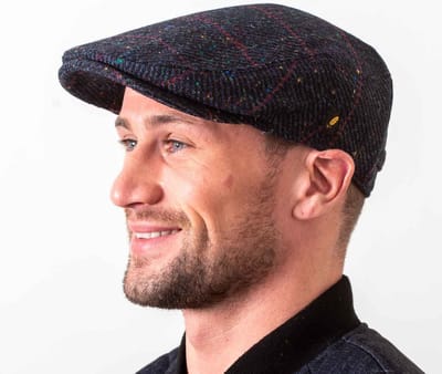 Hatman of Ireland The Dubliner 100% Donegal Tweed Navy geruit maat S (56/57cm)