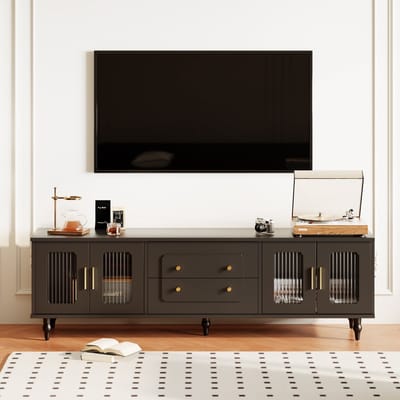 Zwart Spaanplaat Glas Tv Meubel 175 38 55.5cm Woonkamer