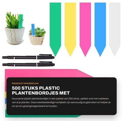 Dailygoods- Plantenbordjes Pakket van 500 - Weerbestendige Tuinlabels - Plastic Plantenstekers - 10 cm x 2 cm - Plantenmarkeringen - Inclusief 2 Zwarte Pennen - Plantetiketten