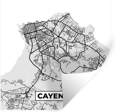 Muurstickers - Sticker Folie - Plattegrond - Cayenne - Stadskaart - Kaart - Frankrijk - 100x100 cm - Plakfolie - Muurstickers Kinderkamer - Zelfklevend Behang XXL - Zelfklevend behangpapier - Stickerfolie
