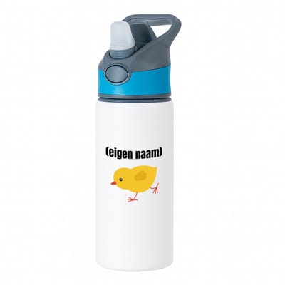 Hacebo® - kuiken met eigen naam waterfles met rietje blauw - Kuiken - kuiken liefhebbers - iemand die houdt van kuikens - verjaardag - cadeau - kado - water fles - 650ML