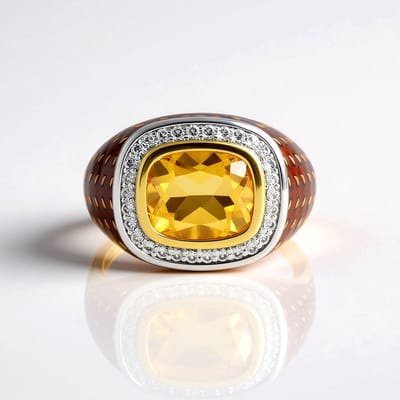 Cavill - brede zilveren ring - 925 sterling zilver - Braziliaanse citrien 2,7 ct antieke slijpvorm - 30 zirkonia - handgemaakt elegant dames sieraad