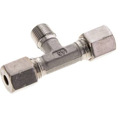 6S & R1/4'' RVS T-stuk Knelfitting Buitendraad 500bar ISO 8434-1