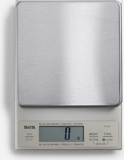 TANITA Keukenweegschaal Digitaal - 0,1 Gram Precisie - 3 kg - RVS - Verhoogd Weegplateau - KD-321