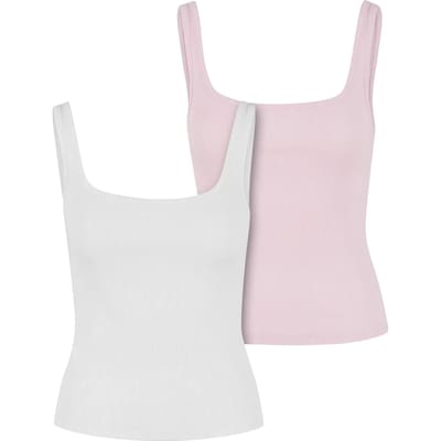 Urban Classics - Wide Neck Rib 2Pack Mouwloze top - XS - Wit/Roze