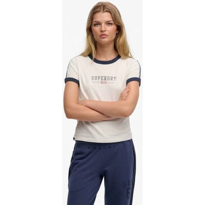 Superdry Athletic Essentials Ringer T-shirt met Grafische Print White Grootte: 40