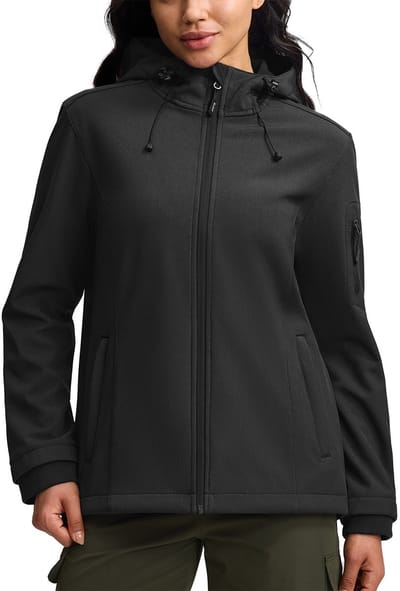 BUBW Dames Outdoorjas - Outdoorjassen - Outdoor Jas Dames Waterdicht & Ademend - Warme Fleece Voering - Winddicht - Zwart - Maat XL