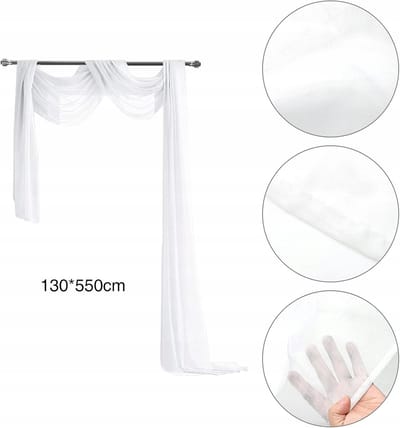 boog gordijnen, 130 x 550 cm witte chiffon gordijnen gordijnen Overgordijnen Voile bruiloftsfeesten Transparante Gordijnen in Superzacht Stof voor woonkamer, bruiloft, feest, ceremonie