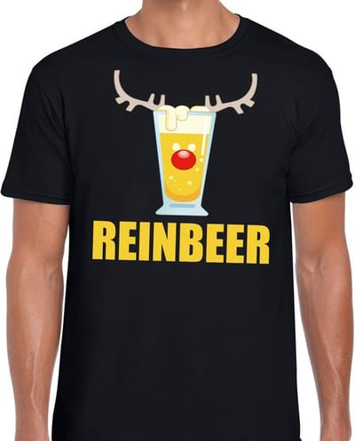 Foute Kersttrui t-shirt - Reinbeer - zwart - voor heren - drank rendier S