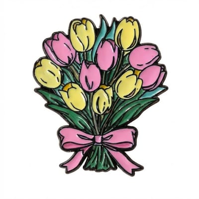 Elegante Bloemen Broche – Tulp Boeket Emaille Speld met Strik