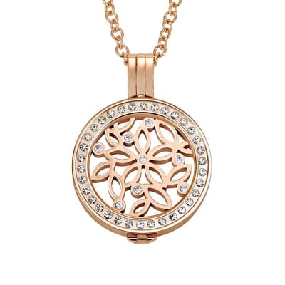 Quiges - Munthouder met Ketting en Munt 25mm Zirkonia Bloemen - RVS Rose Goudkleurig met Zirkonia - EPRHZ710