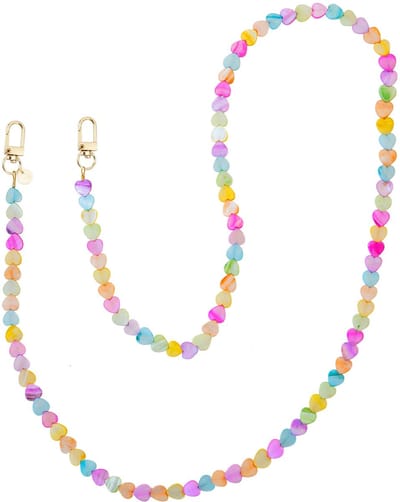 xoxo Wildhearts telefoonkoord - Shell Hearts - Regenboog - Lang koord - Geschikt voor iPhone - Geschikt voor Samsung - Universeel - Phone Cord - Telefoonketting - Koord voor telefoon - Telefoon hanger - Gekleurde hartjes - Rainbow
