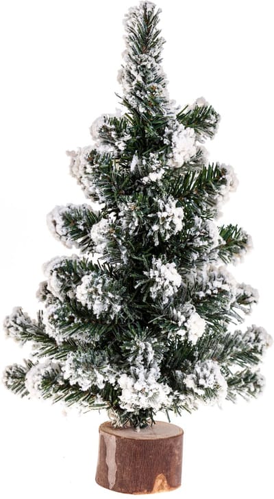 Kerstboomtje Met Kunstsneeuw - Witte gevlokte Kerstboom op houten voet - Tafel versiering - Hoogte 25 cm