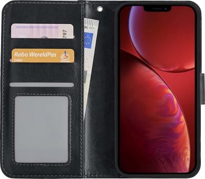 Hoesje - Met Pasjeshouder - Geschikt voor Apple iPhone 13 Mini - Luxe Bookcase Portemonee - Flip Case - Kunstleer Book Case - Flipcase - Book Cover - Walletcase - Portemonneehoes - Zwart