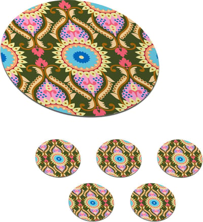 Onderzetters voor glazen - Rond - Design - Orient - Retro - 10x10 cm - Glasonderzetters - 6 stuks