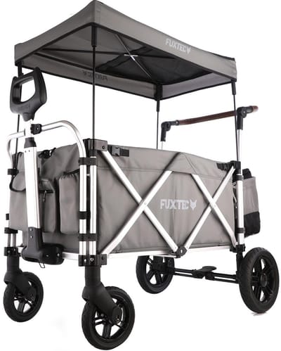 FUXLIFE by FUXTEC CTL900 Bolderkar Luxe - Opvouwbaar - Grijs | Met Veiligheidsriemen & Zonnedak - Strandkar & Handkar - Max. 75kg