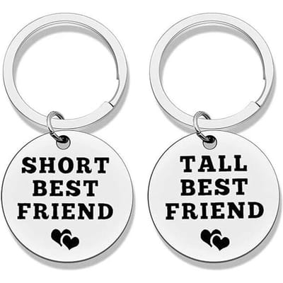 2 Stuks/Set Lang Kort Beste Vriend Sleutelhanger Rond Roestvrij Staal Sleutelhanger Vriendschap Sieraden Cadeaus gray