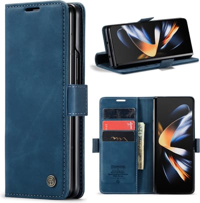 Casemania Hoesje Geschikt voor Samsung Galaxy Z Fold 5 - Navy Blue - Portemonnee Book Case