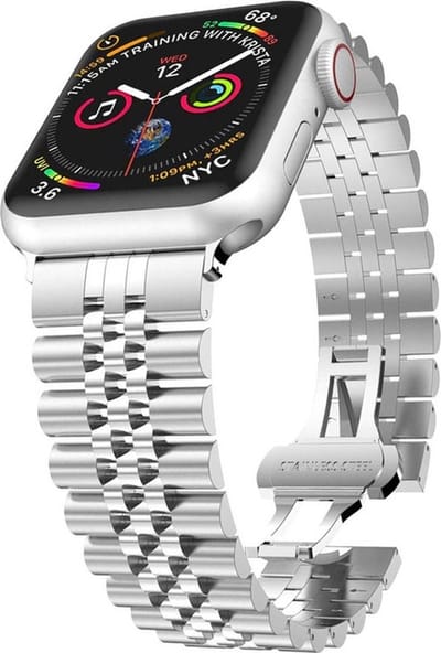 Stalen bandje - RVS - geschikt voor Apple Watch 1/2/3/4/5/6/7/8/9/10/11/ SE (1,2,3) met maat 38 mm / 40 mm / 41 mm en 42 mm (Watch 10/11) - zilver
