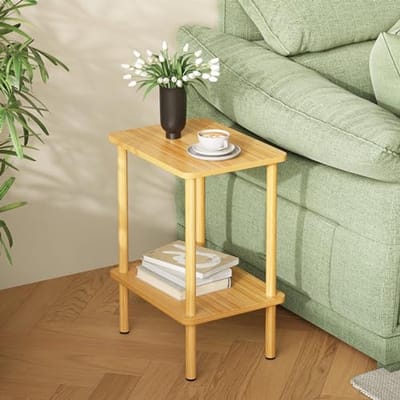 Houten Bijzettafel 2 Niveaus - Smal, 40 x 30 x 52 cm - Eenvoudige Montage, Perfect voor Woonkamer, Slaapkamer en Balkon