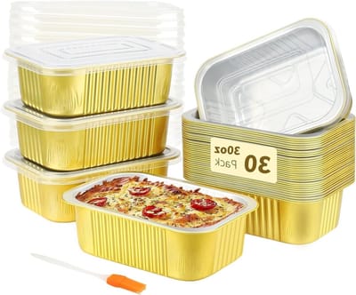 30 Stuks Kleine Aluminium Bakvormen met Deksel, 900ml Wegwerp Bakmallen voor Oven, Koken en Voedselbereiding