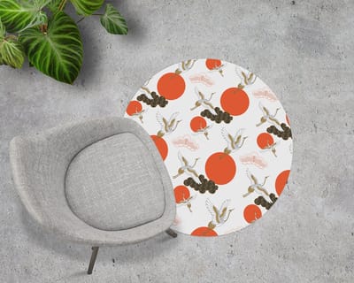 Coloray Vloerbeschermer - Kraanvogels Wolken Stippen Stoel Mat - 100x100 cm - Oranje Vloerbeschermer Harde Vloer - Motif Vloerbeschermer - PVC Vloerbeschermer - Ronde Mat - Etnische Thema