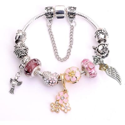 Europese originele kristal bedelarmband voor kinderen vrouwen met verzilverde slangenketting merk armband authentieke sieraden 17cm white