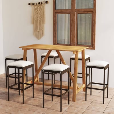 vidaXL - 7-delige - Tuinbarset - met - kussens - bruin