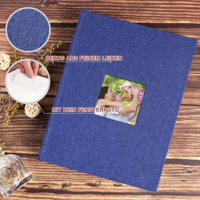 A4 Fotoalbum met Vakken en Linnen Omslag - 100 Pagina's - Blauw