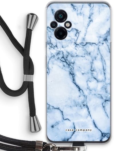 Case Company® - Hoesje met koord geschikt voor Xiaomi Poco M5 hoesje met Koord - Blauw marmer - Telefoonhoesje met Zwart Koord - Bescherming aan alle Kanten en Over de Schermrand