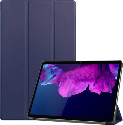 Hoesje - Geschikt voor Lenovo Tab P11 - Dun & Stevig - Hardcover Book Case - Trifold Bookcase Hoes - Hard Cover - Tablethoes - Donkerblauw